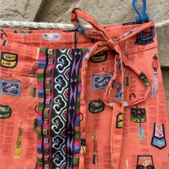 Emily Lovelock Small 4-6  Tiered Maxi Skirt Side Tie‎ Asian Theme Print EC - Picture 2 of 6